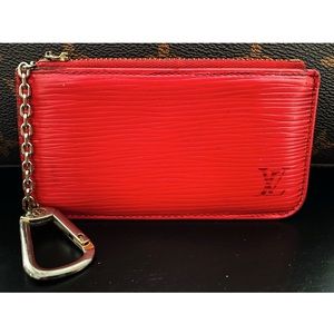 AUTH Louis Vuitton Red Pochette Cles EPI Leather Coin Purse